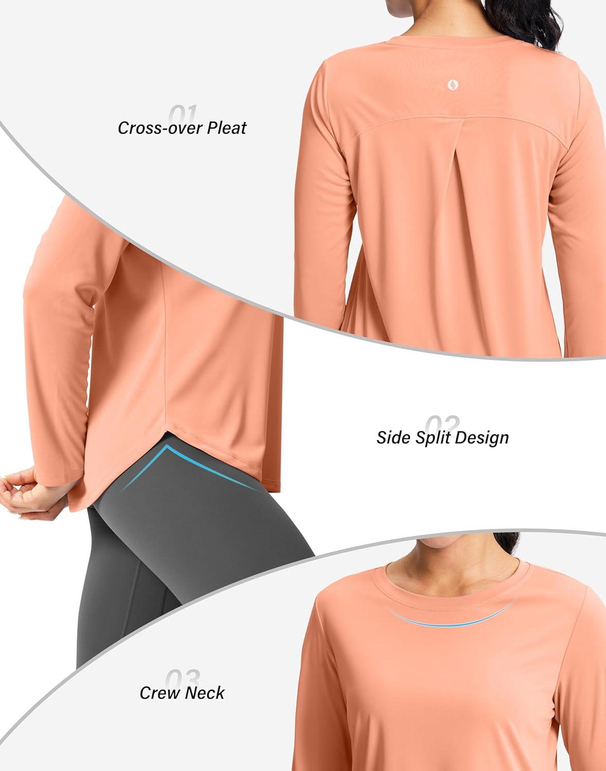 imageSANTINY Lightweight Long Sleeve Workout Tops for Women Breathable Active Tennis Sports Top Gym Yoga Athletic Running ShirtsOrange