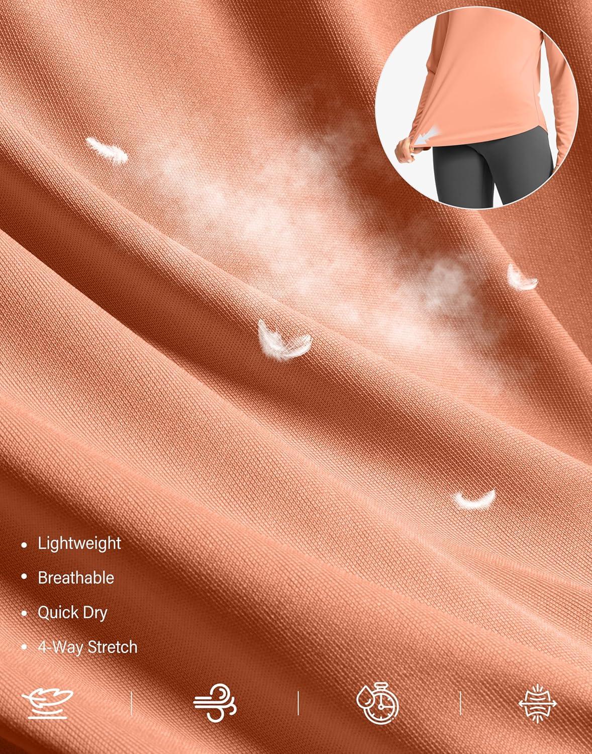 imageSANTINY Lightweight Long Sleeve Workout Tops for Women Breathable Active Tennis Sports Top Gym Yoga Athletic Running ShirtsOrange