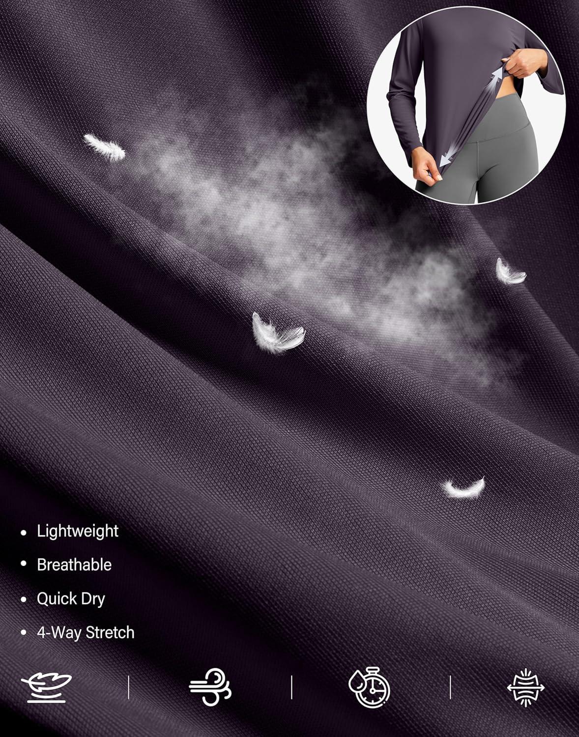 imageSANTINY Lightweight Long Sleeve Workout Tops for Women Breathable Active Tennis Sports Top Gym Yoga Athletic Running ShirtsPurple Grey