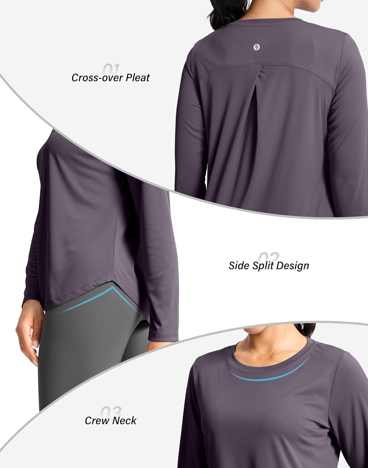 imageSANTINY Lightweight Long Sleeve Workout Tops for Women Breathable Active Tennis Sports Top Gym Yoga Athletic Running ShirtsPurple Grey