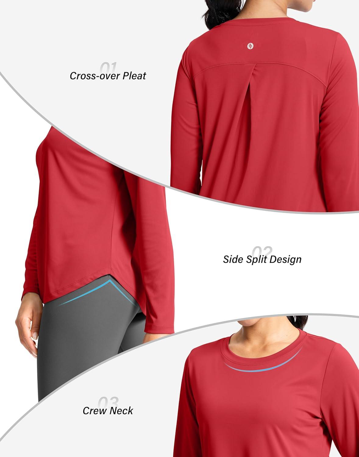 imageSANTINY Lightweight Long Sleeve Workout Tops for Women Breathable Active Tennis Sports Top Gym Yoga Athletic Running ShirtsRed