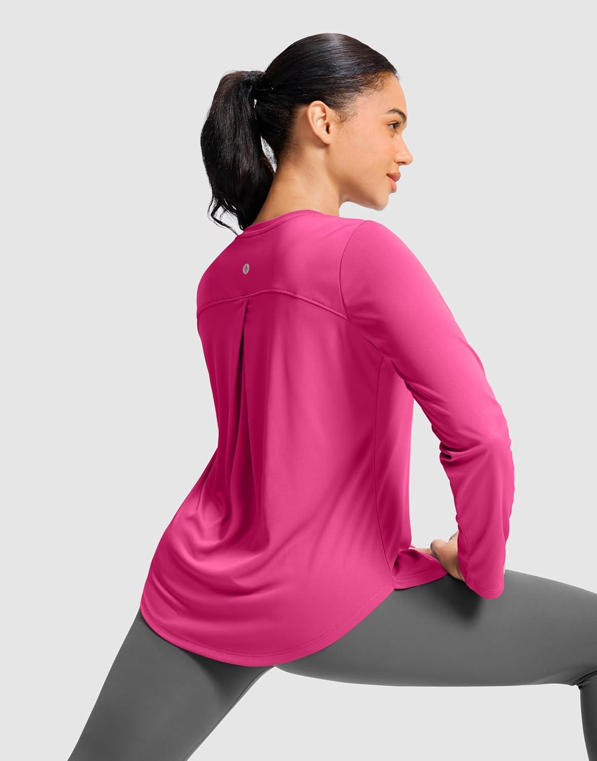 imageSANTINY Lightweight Long Sleeve Workout Tops for Women Breathable Active Tennis Sports Top Gym Yoga Athletic Running ShirtsRose