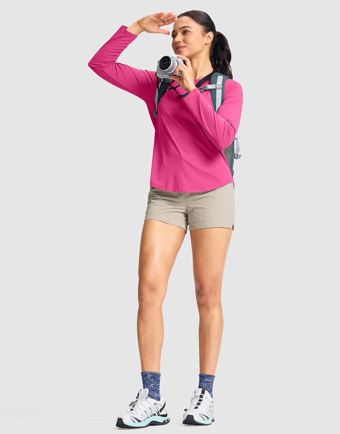 imageSANTINY Lightweight Long Sleeve Workout Tops for Women Breathable Active Tennis Sports Top Gym Yoga Athletic Running ShirtsRose