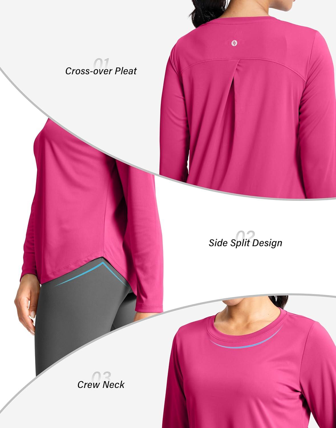 imageSANTINY Lightweight Long Sleeve Workout Tops for Women Breathable Active Tennis Sports Top Gym Yoga Athletic Running ShirtsRose
