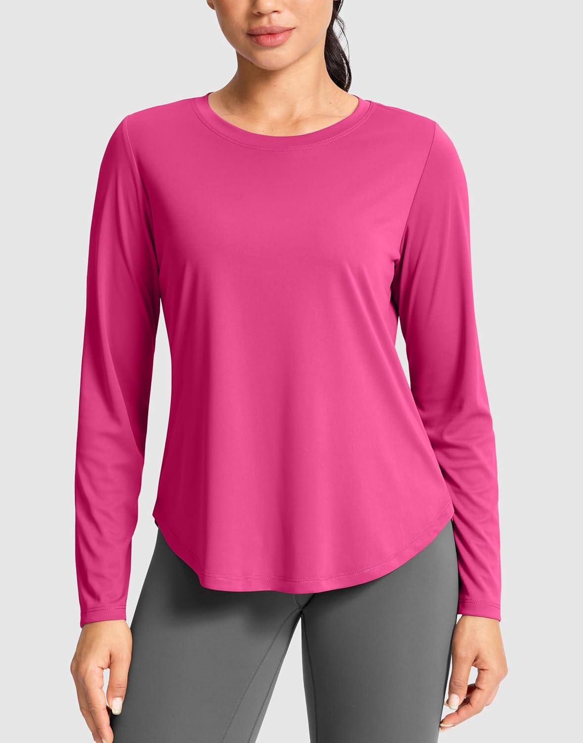 imageSANTINY Lightweight Long Sleeve Workout Tops for Women Breathable Active Tennis Sports Top Gym Yoga Athletic Running ShirtsRose