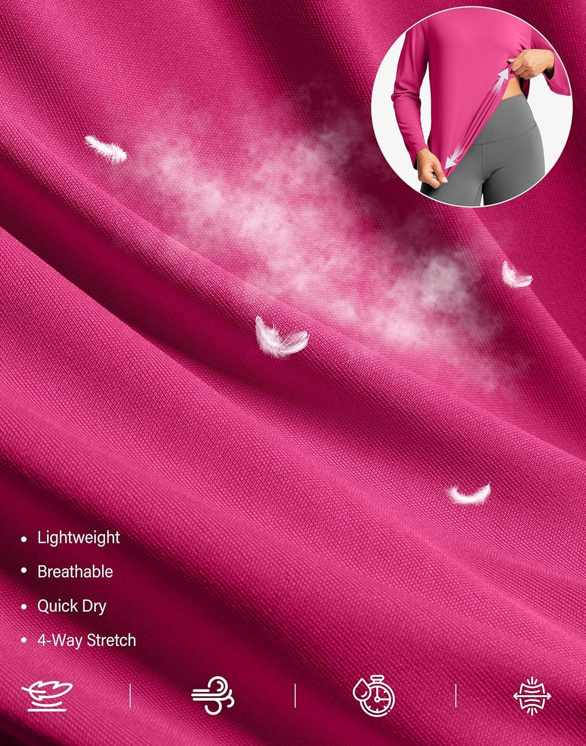 imageSANTINY Lightweight Long Sleeve Workout Tops for Women Breathable Active Tennis Sports Top Gym Yoga Athletic Running ShirtsRose