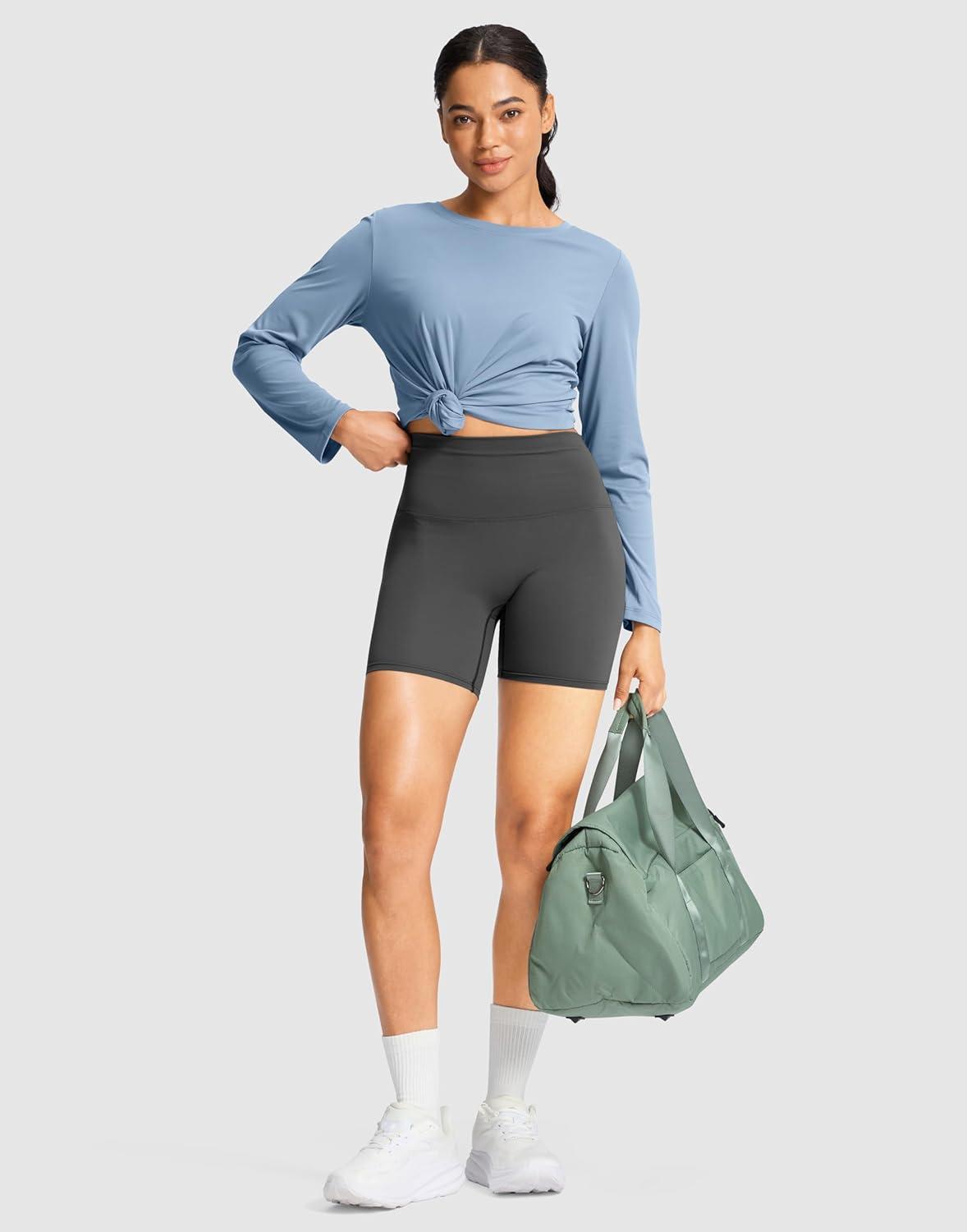 imageSANTINY Lightweight Long Sleeve Workout Tops for Women Breathable Active Tennis Sports Top Gym Yoga Athletic Running ShirtsSlate Blue