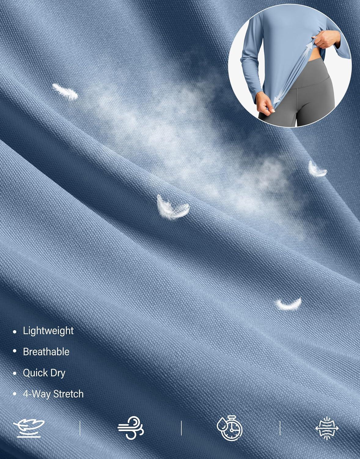 imageSANTINY Lightweight Long Sleeve Workout Tops for Women Breathable Active Tennis Sports Top Gym Yoga Athletic Running ShirtsSlate Blue