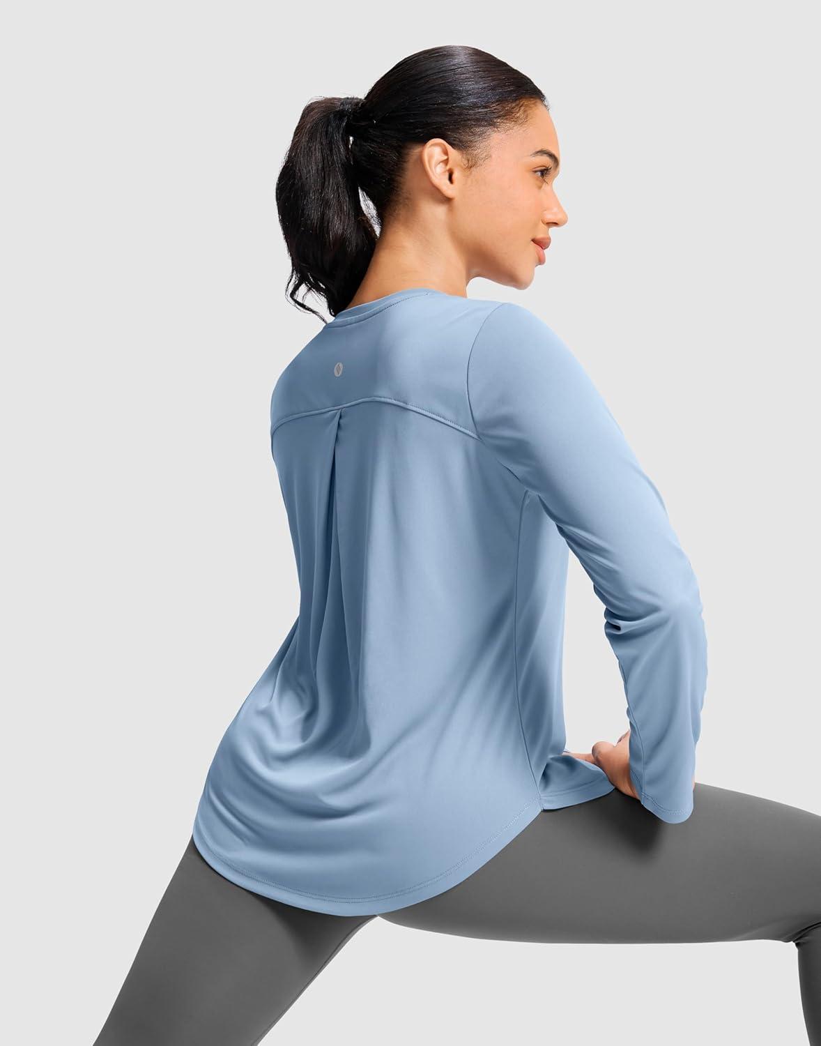 imageSANTINY Lightweight Long Sleeve Workout Tops for Women Breathable Active Tennis Sports Top Gym Yoga Athletic Running ShirtsSlate Blue