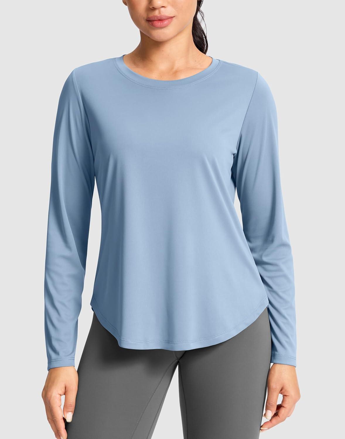 imageSANTINY Lightweight Long Sleeve Workout Tops for Women Breathable Active Tennis Sports Top Gym Yoga Athletic Running ShirtsSlate Blue