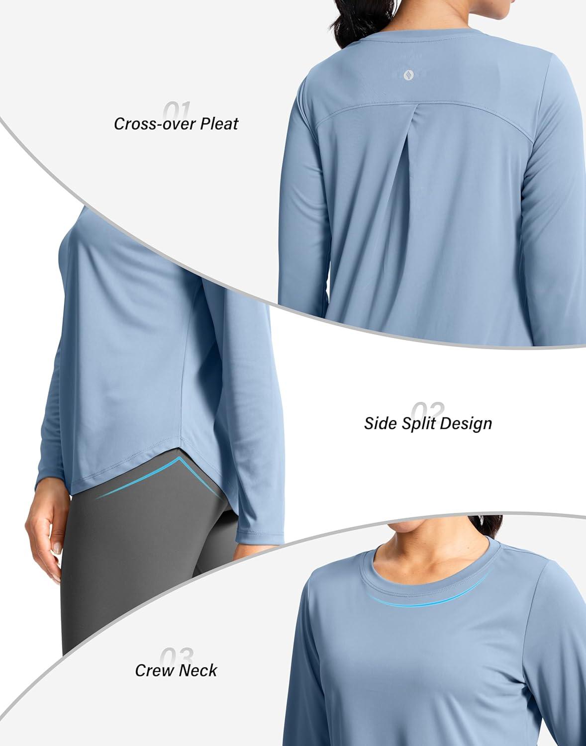 imageSANTINY Lightweight Long Sleeve Workout Tops for Women Breathable Active Tennis Sports Top Gym Yoga Athletic Running ShirtsSlate Blue