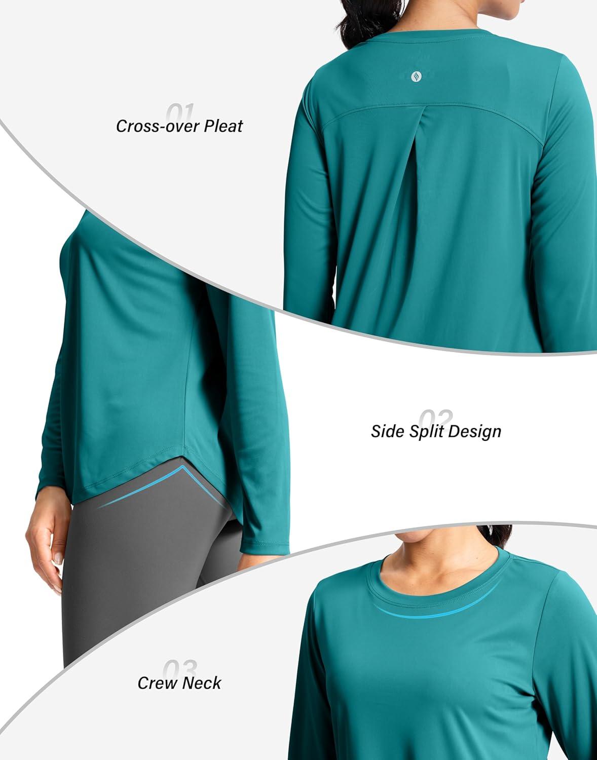 imageSANTINY Lightweight Long Sleeve Workout Tops for Women Breathable Active Tennis Sports Top Gym Yoga Athletic Running ShirtsTeal