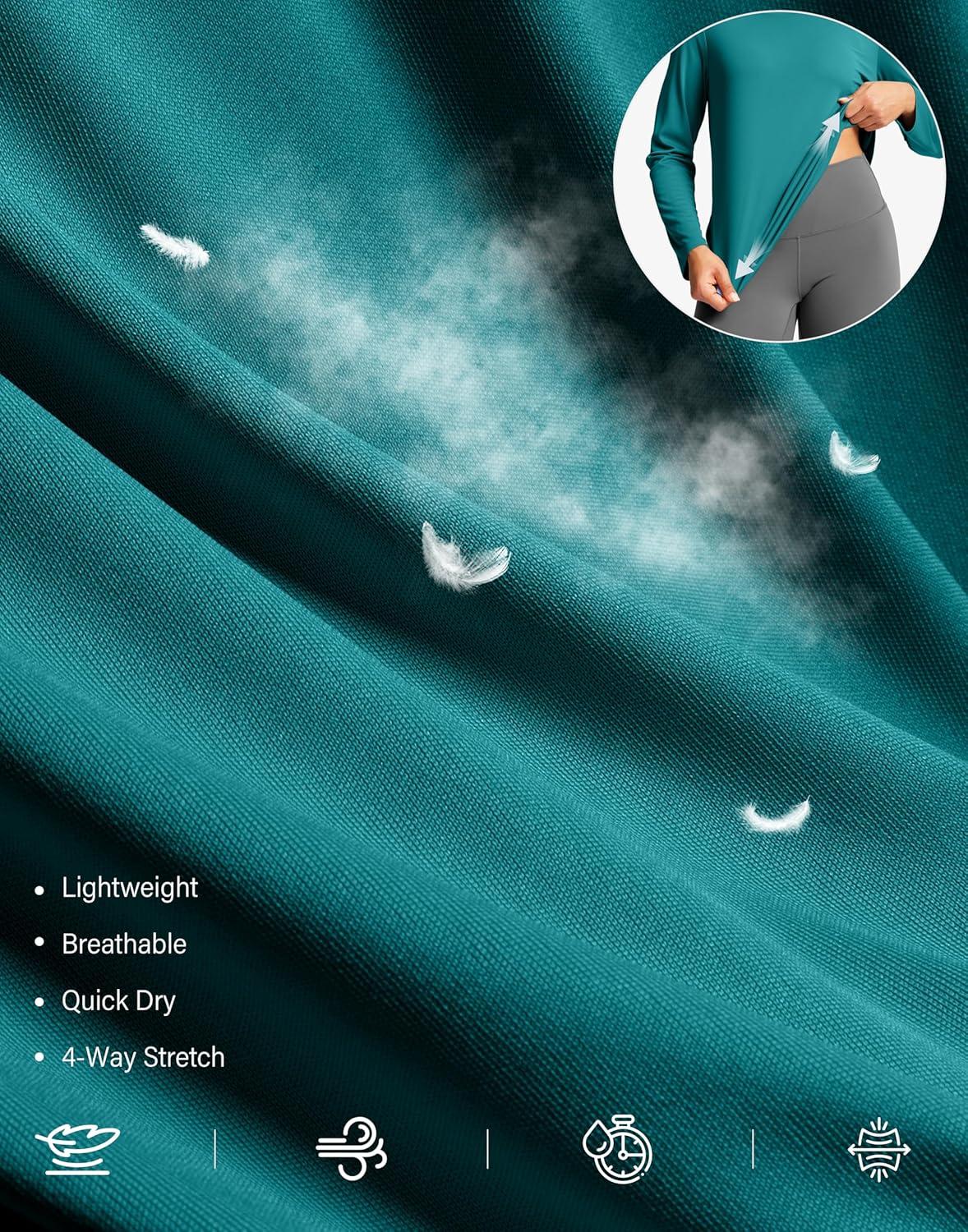 imageSANTINY Lightweight Long Sleeve Workout Tops for Women Breathable Active Tennis Sports Top Gym Yoga Athletic Running ShirtsTeal