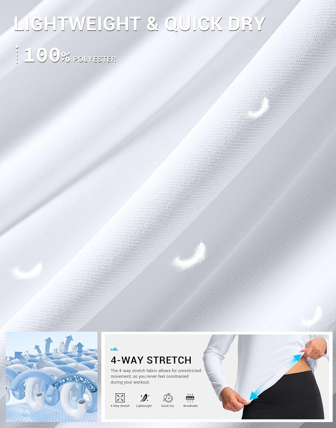 imageSANTINY Lightweight Long Sleeve Workout Tops for Women Breathable Tennis Active Sports Top Gym Yoga Athletic Running ShirtsA White