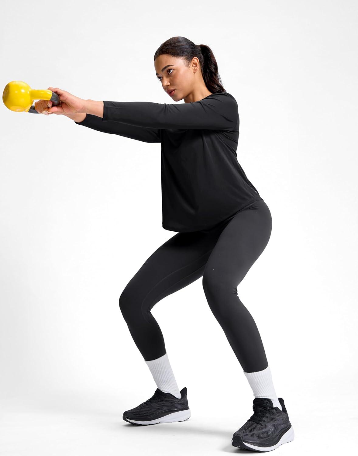 imageSANTINY Lightweight Long Sleeve Workout Tops for Women Breathable Tennis Active Sports Top Gym Yoga Athletic Running ShirtsBlack