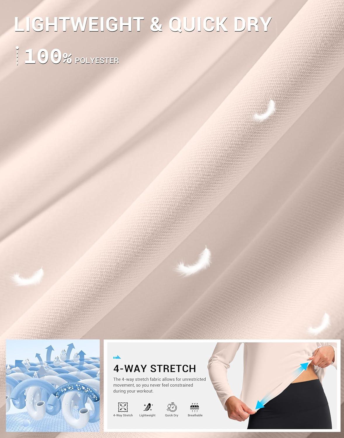 imageSANTINY Lightweight Long Sleeve Workout Tops for Women Breathable Tennis Active Sports Top Gym Yoga Athletic Running ShirtsCream