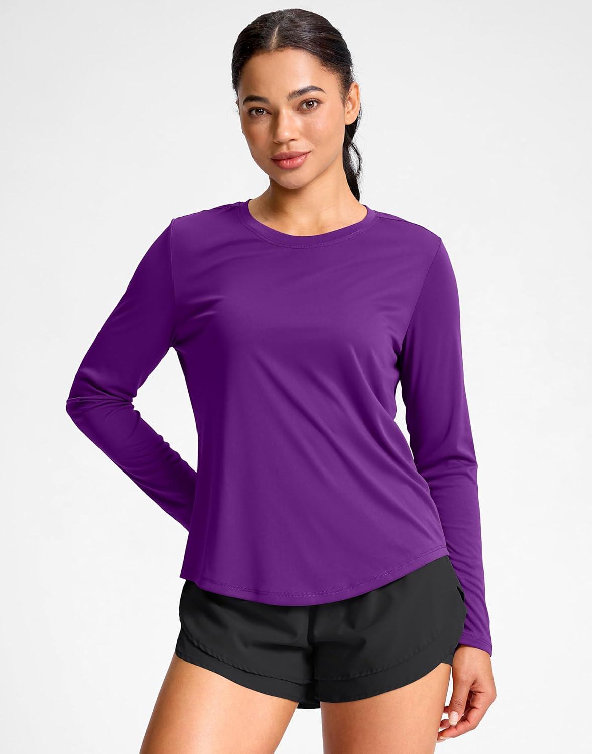 imageSANTINY Lightweight Long Sleeve Workout Tops for Women Breathable Tennis Active Sports Top Gym Yoga Athletic Running ShirtsDark Purple