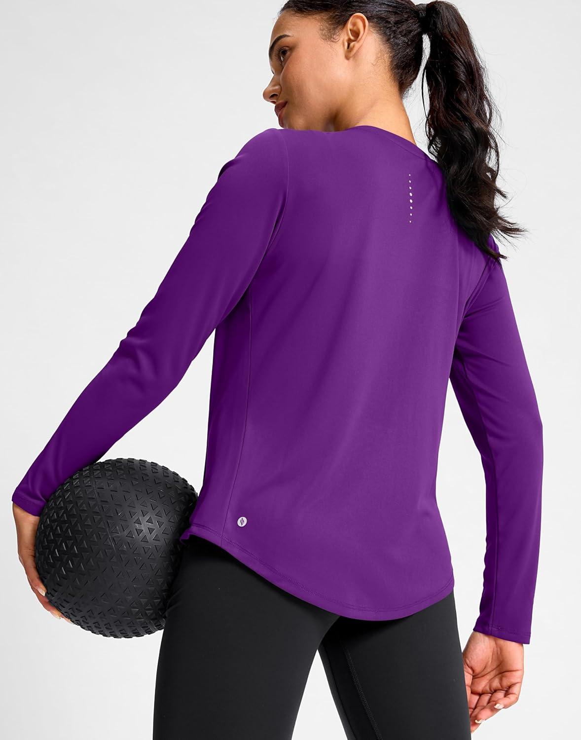 imageSANTINY Lightweight Long Sleeve Workout Tops for Women Breathable Tennis Active Sports Top Gym Yoga Athletic Running ShirtsDark Purple