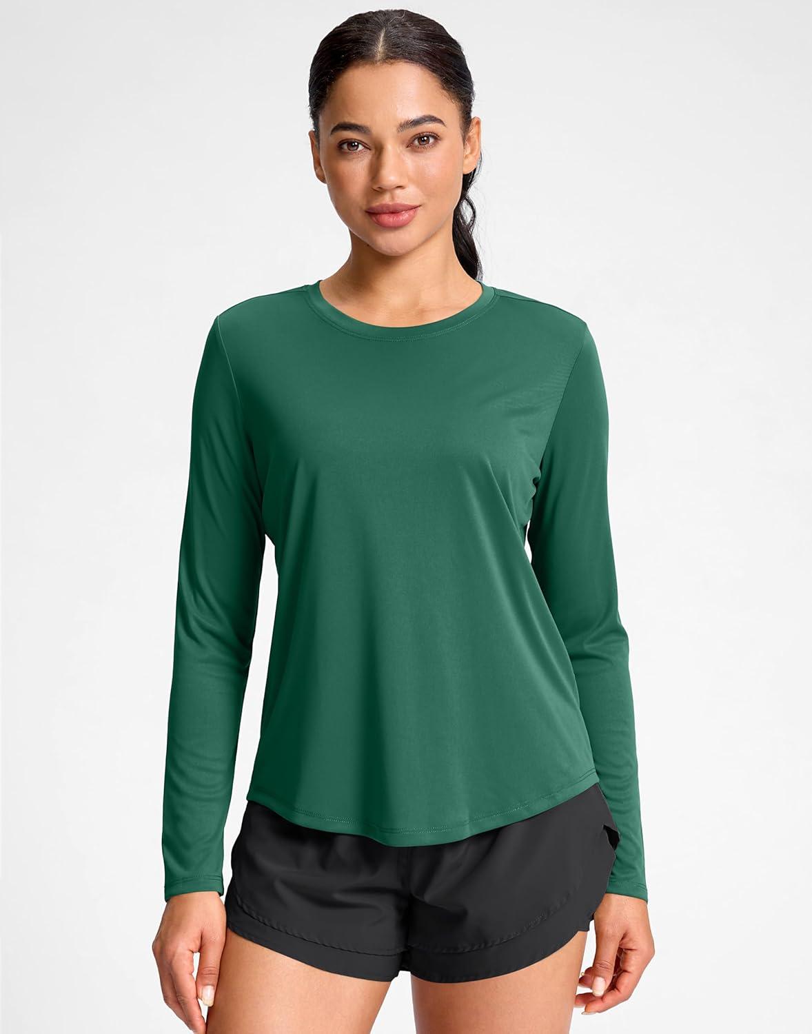 imageSANTINY Lightweight Long Sleeve Workout Tops for Women Breathable Tennis Active Sports Top Gym Yoga Athletic Running ShirtsGreen