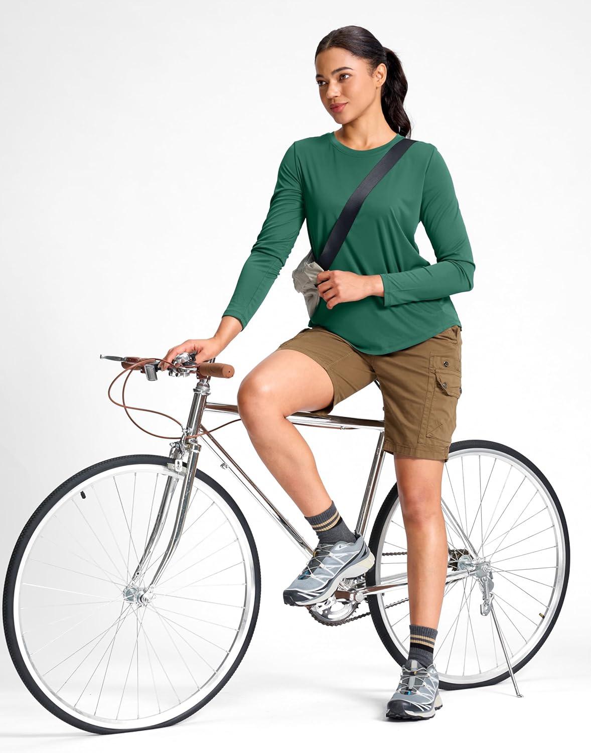 imageSANTINY Lightweight Long Sleeve Workout Tops for Women Breathable Tennis Active Sports Top Gym Yoga Athletic Running ShirtsGreen