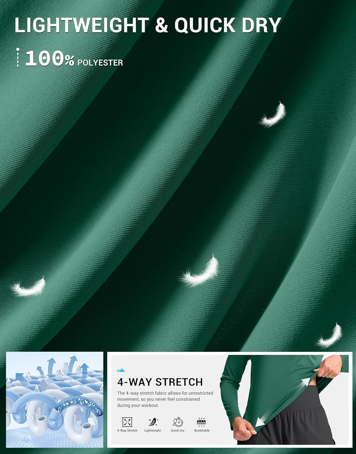 imageSANTINY Lightweight Long Sleeve Workout Tops for Women Breathable Tennis Active Sports Top Gym Yoga Athletic Running ShirtsGreen