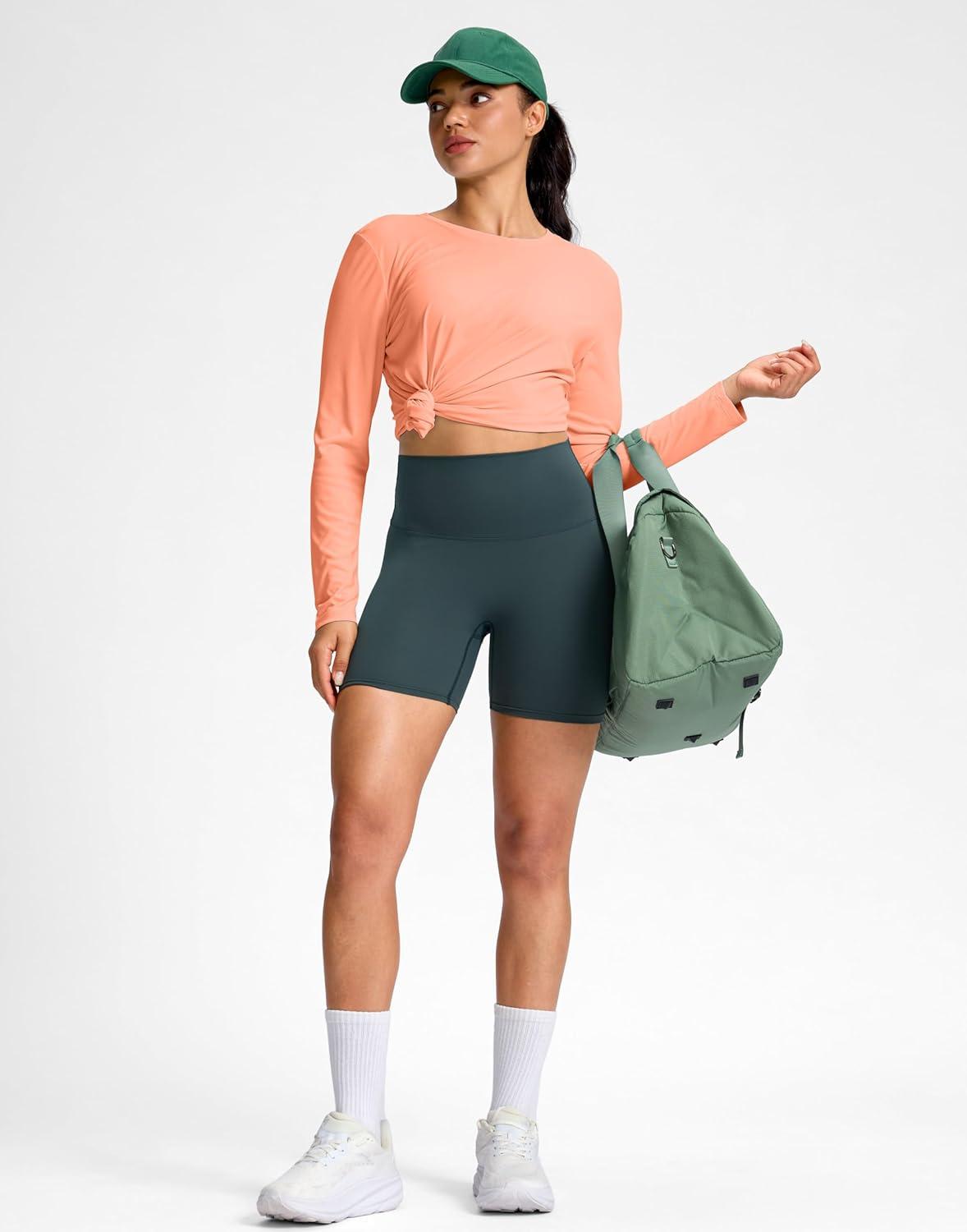 imageSANTINY Lightweight Long Sleeve Workout Tops for Women Breathable Tennis Active Sports Top Gym Yoga Athletic Running ShirtsOrange