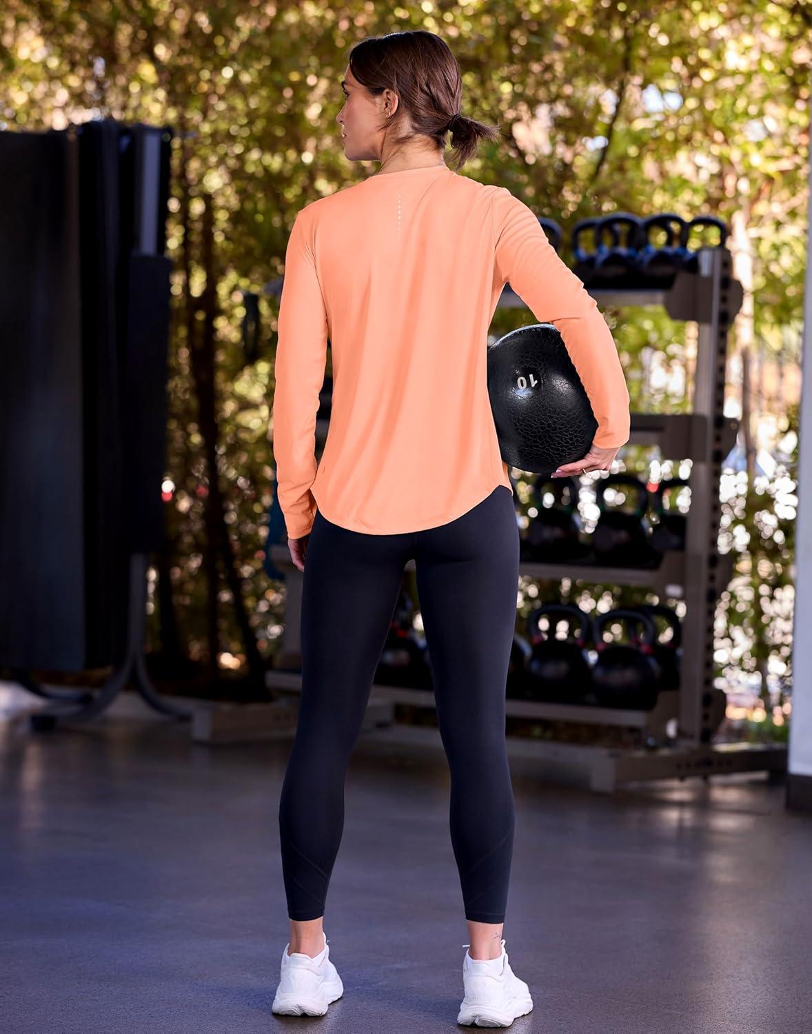 imageSANTINY Lightweight Long Sleeve Workout Tops for Women Breathable Tennis Active Sports Top Gym Yoga Athletic Running ShirtsOrange