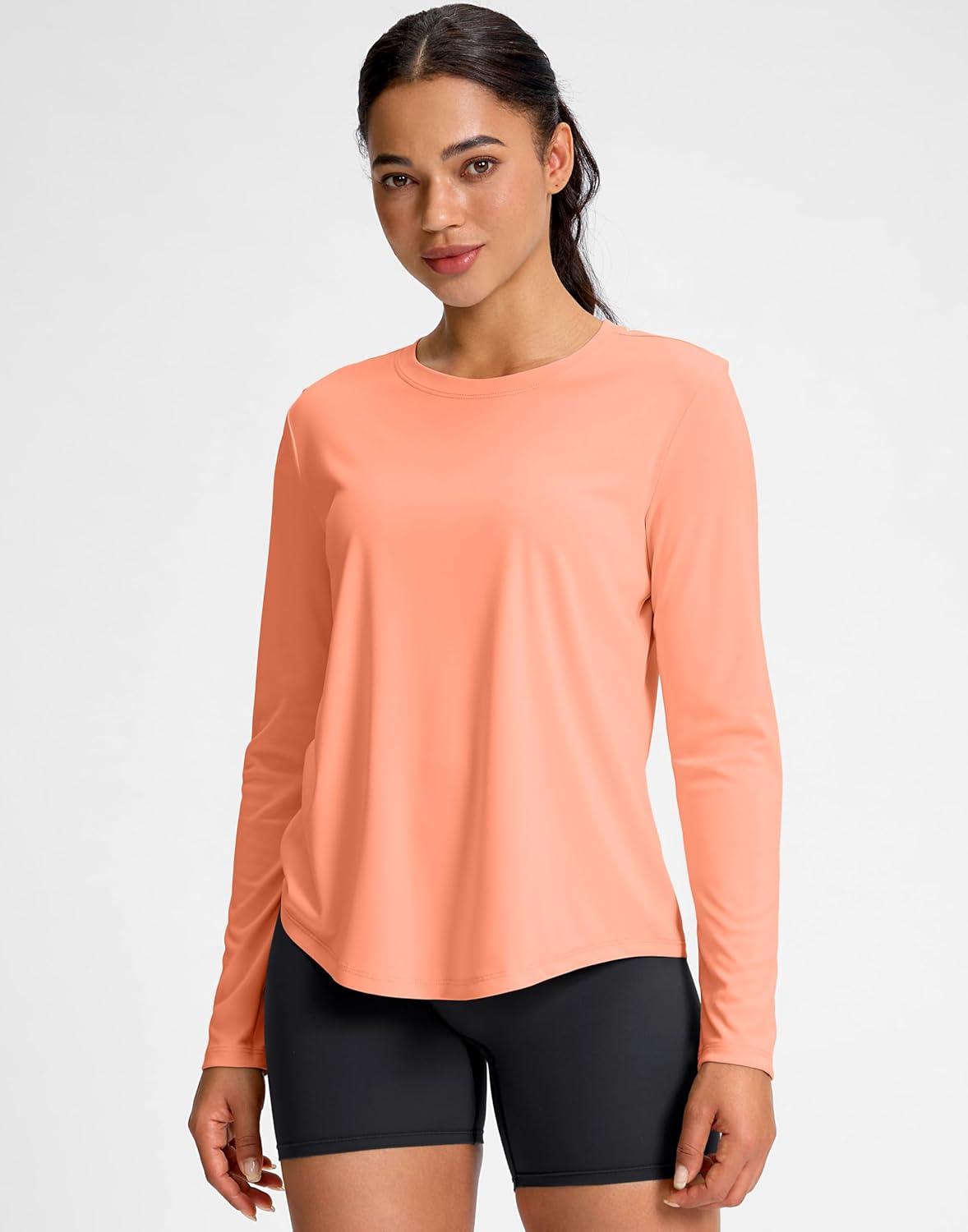 imageSANTINY Lightweight Long Sleeve Workout Tops for Women Breathable Tennis Active Sports Top Gym Yoga Athletic Running ShirtsOrange
