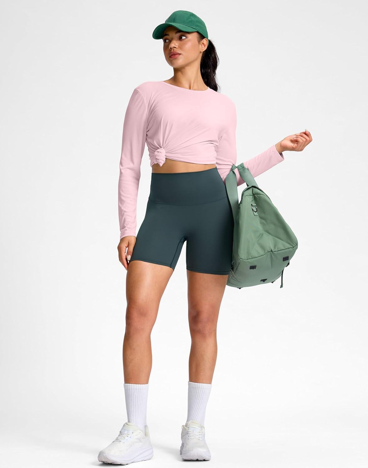 imageSANTINY Lightweight Long Sleeve Workout Tops for Women Breathable Tennis Active Sports Top Gym Yoga Athletic Running ShirtsPink