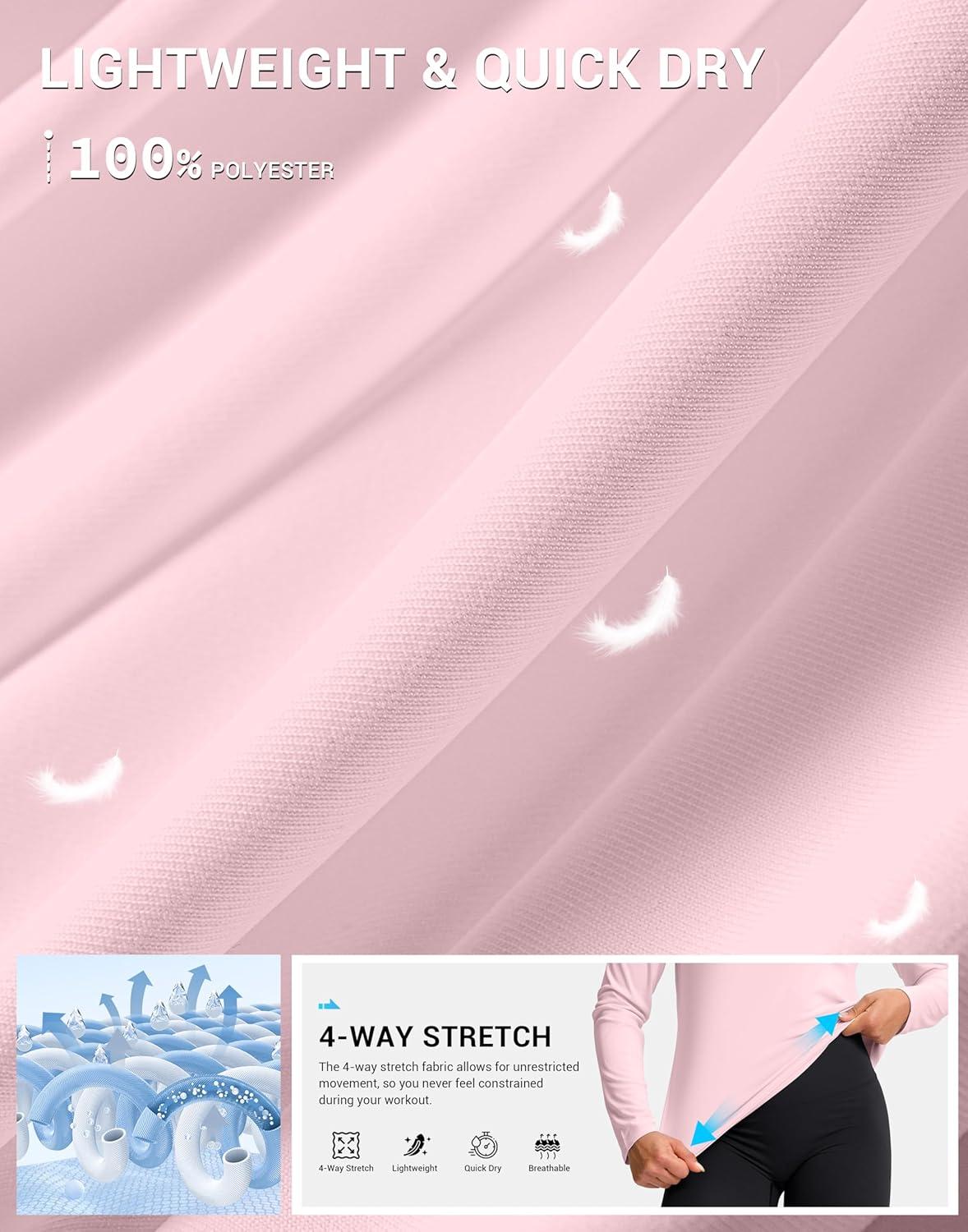 imageSANTINY Lightweight Long Sleeve Workout Tops for Women Breathable Tennis Active Sports Top Gym Yoga Athletic Running ShirtsPink