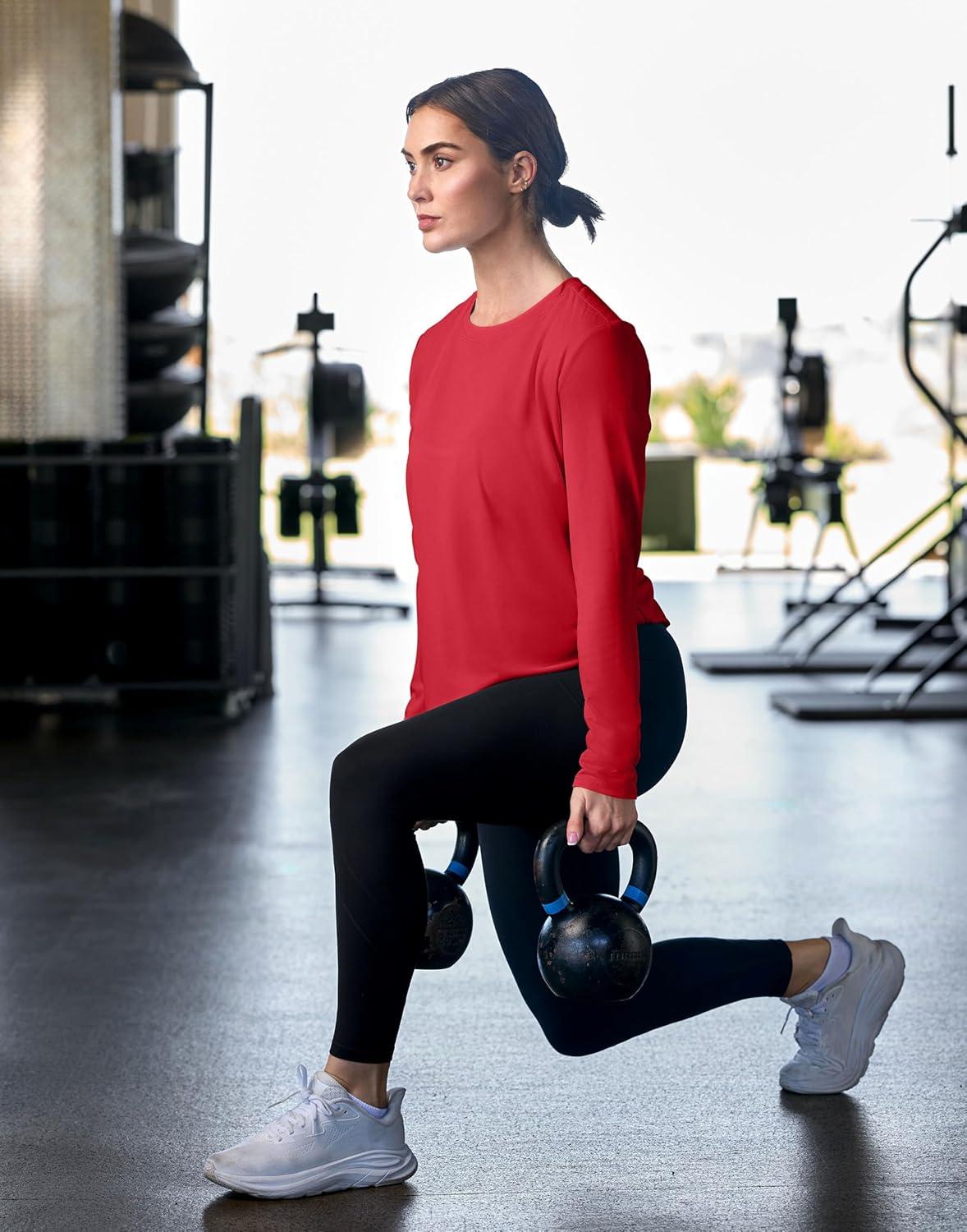 imageSANTINY Lightweight Long Sleeve Workout Tops for Women Breathable Tennis Active Sports Top Gym Yoga Athletic Running ShirtsRed