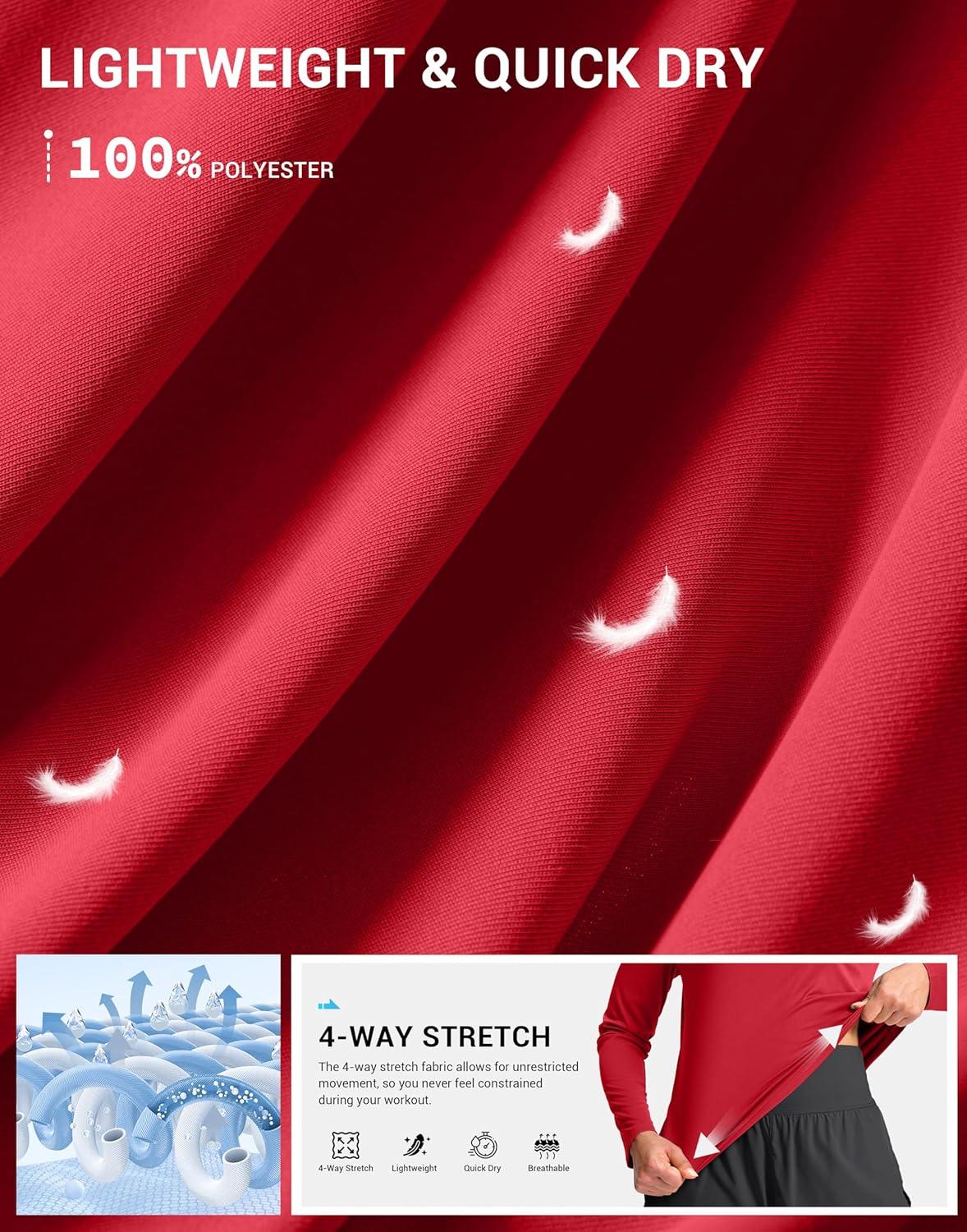 imageSANTINY Lightweight Long Sleeve Workout Tops for Women Breathable Tennis Active Sports Top Gym Yoga Athletic Running ShirtsRed