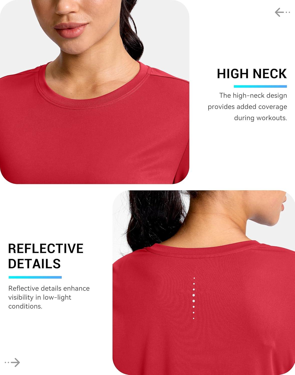 imageSANTINY Lightweight Long Sleeve Workout Tops for Women Breathable Tennis Active Sports Top Gym Yoga Athletic Running ShirtsRed