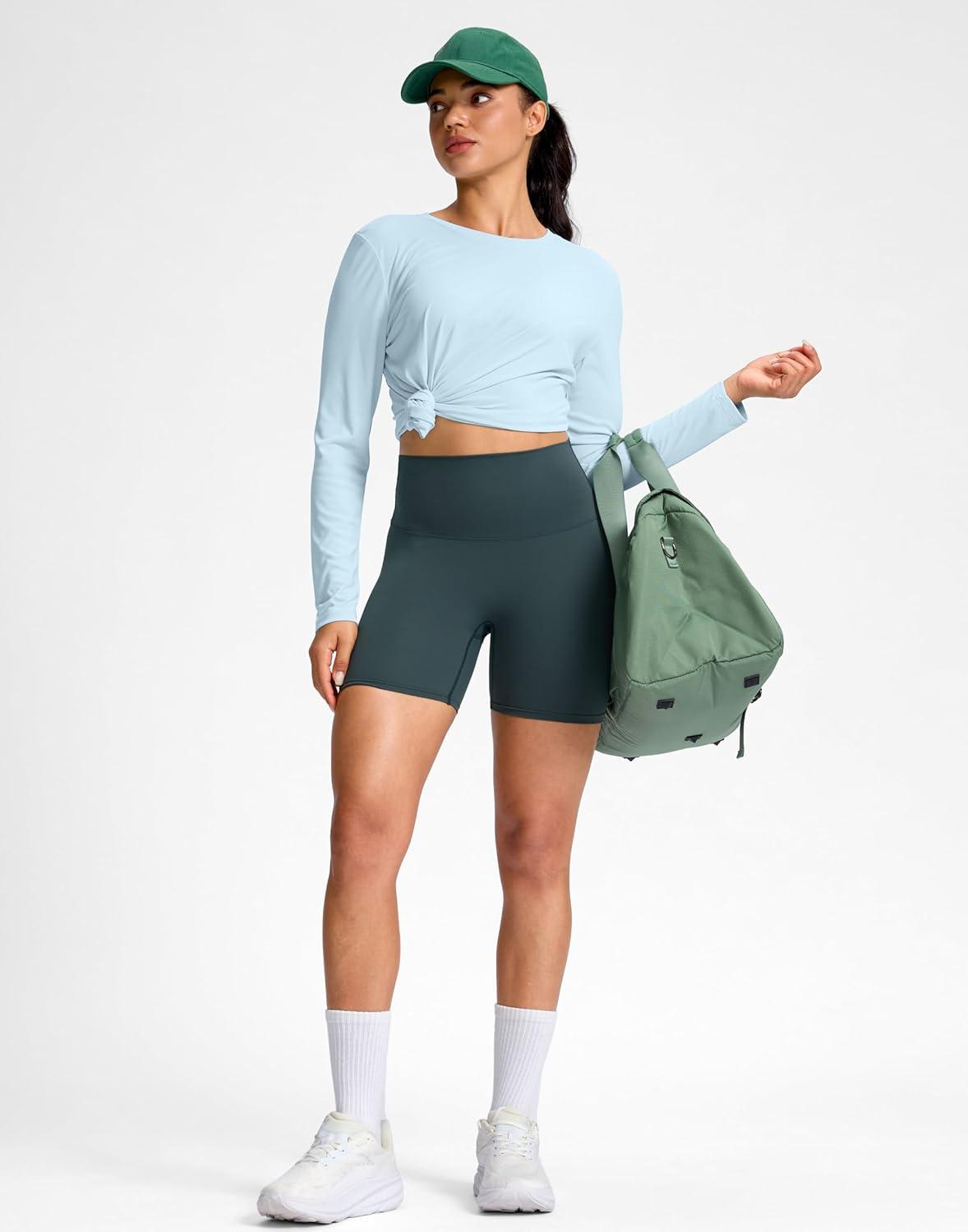 imageSANTINY Lightweight Long Sleeve Workout Tops for Women Breathable Tennis Active Sports Top Gym Yoga Athletic Running ShirtsSky Blue