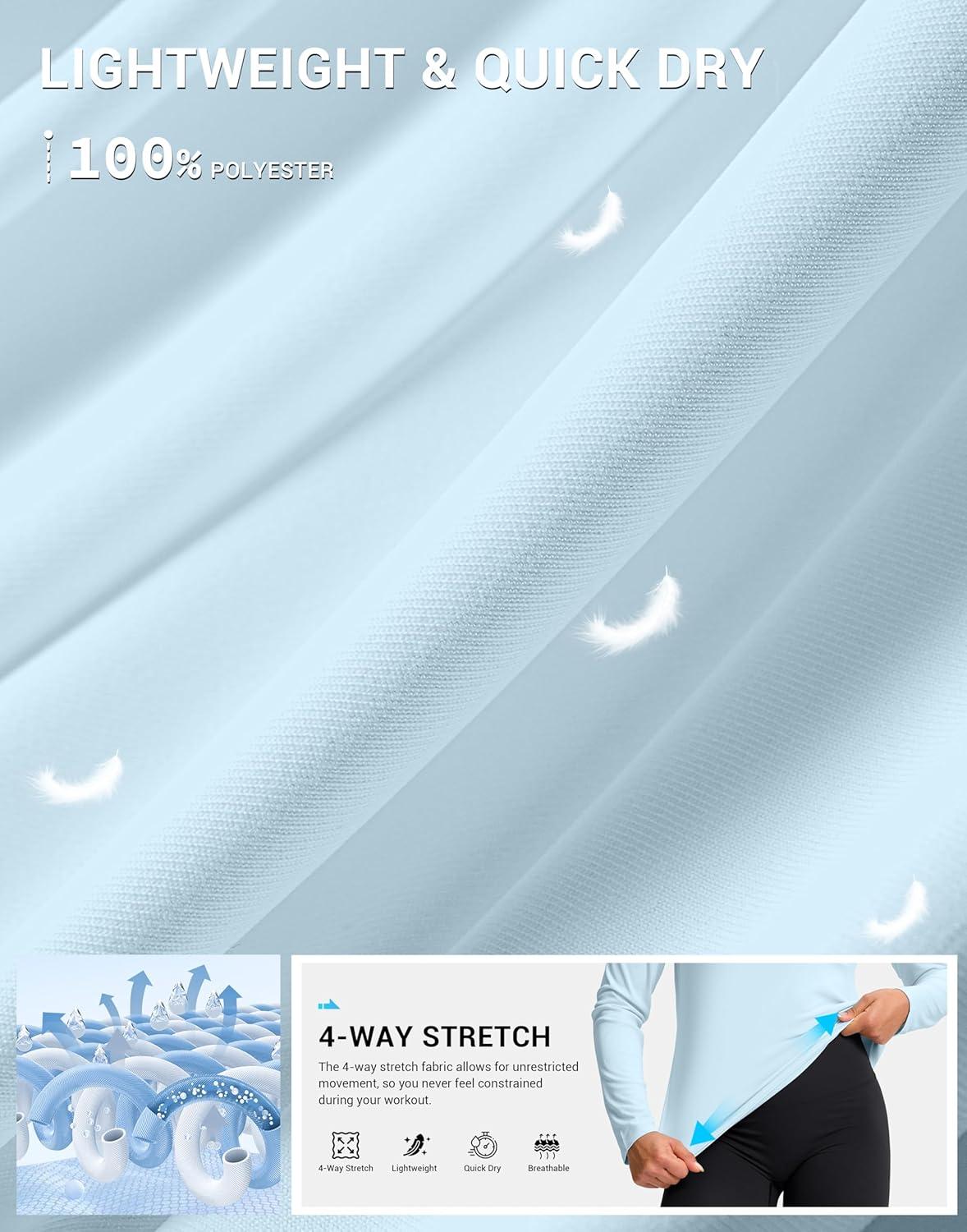 imageSANTINY Lightweight Long Sleeve Workout Tops for Women Breathable Tennis Active Sports Top Gym Yoga Athletic Running ShirtsSky Blue