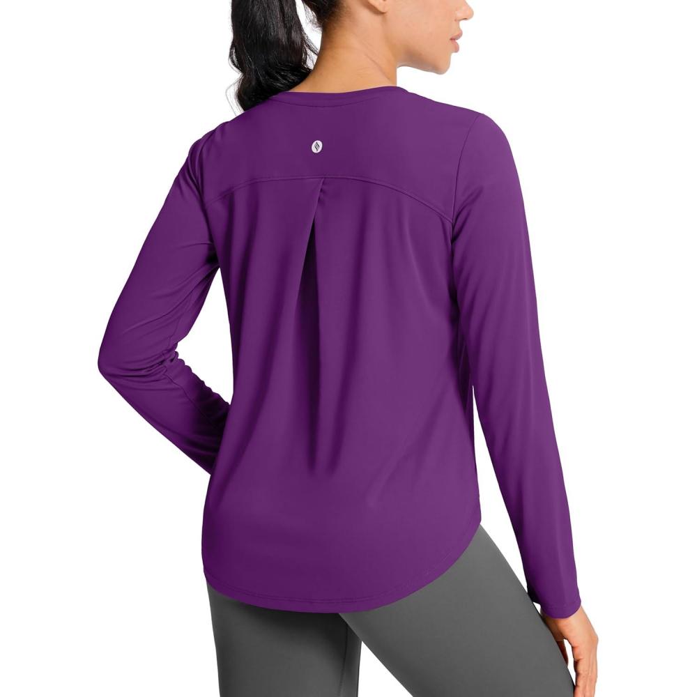 imageSANTINY Lightweight Long Sleeve Workout Tops for Women Breathable Active Tennis Sports Top Gym Yoga Athletic Running ShirtsDark Purple