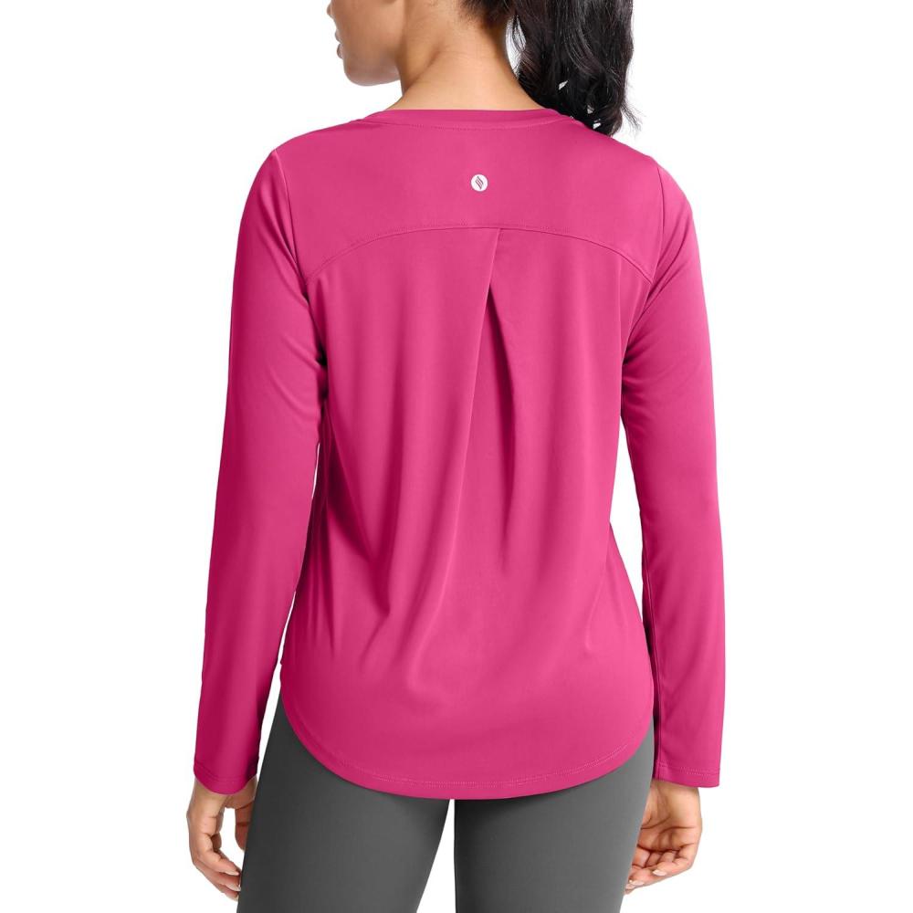 imageSANTINY Lightweight Long Sleeve Workout Tops for Women Breathable Active Tennis Sports Top Gym Yoga Athletic Running ShirtsRose