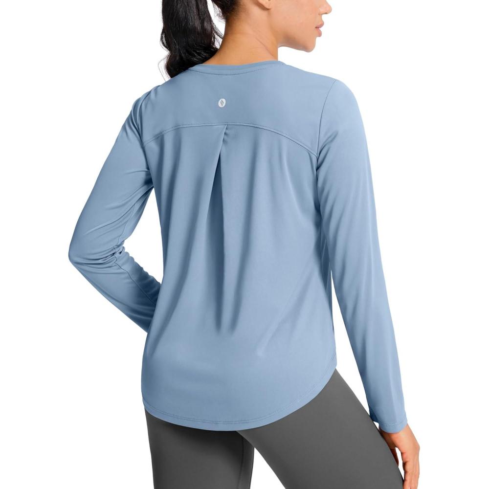 imageSANTINY Lightweight Long Sleeve Workout Tops for Women Breathable Active Tennis Sports Top Gym Yoga Athletic Running ShirtsSlate Blue