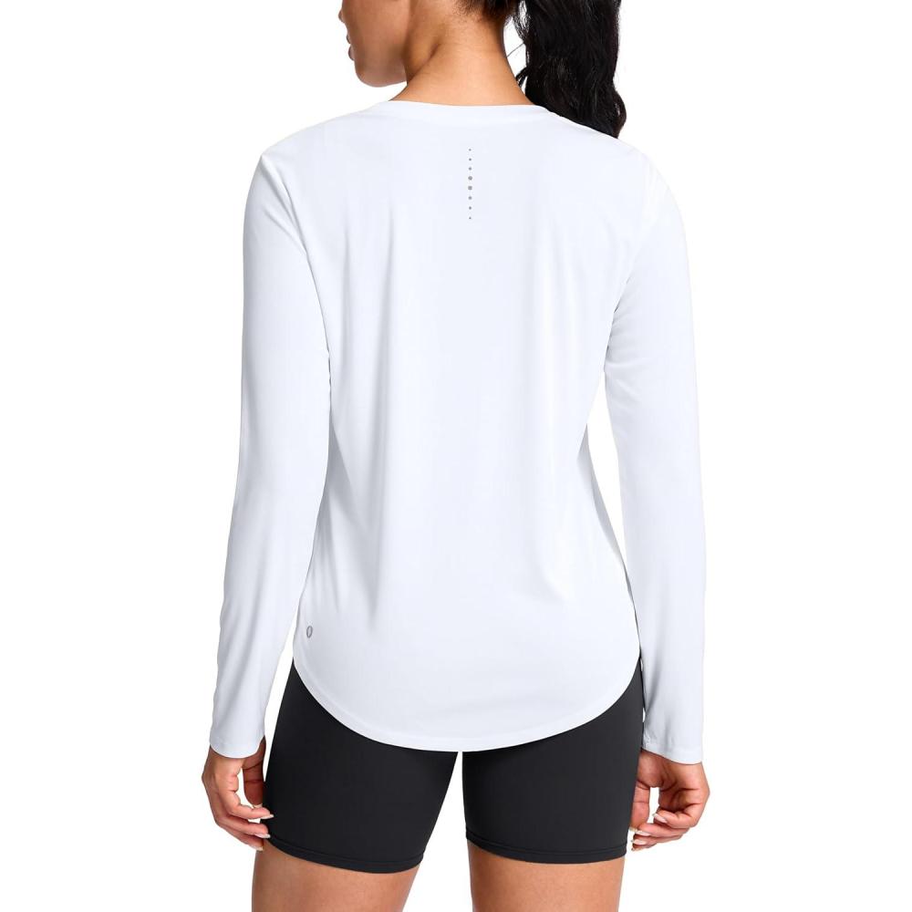 imageSANTINY Lightweight Long Sleeve Workout Tops for Women Breathable Tennis Active Sports Top Gym Yoga Athletic Running ShirtsA White