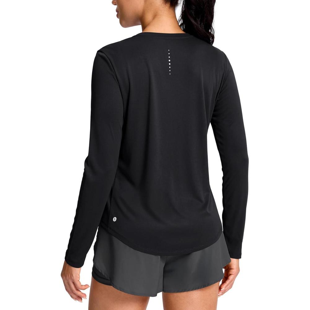 imageSANTINY Lightweight Long Sleeve Workout Tops for Women Breathable Tennis Active Sports Top Gym Yoga Athletic Running ShirtsBlack