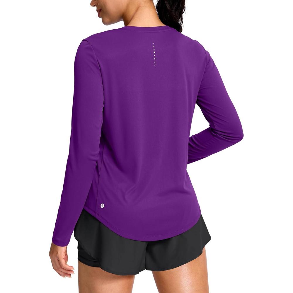imageSANTINY Lightweight Long Sleeve Workout Tops for Women Breathable Tennis Active Sports Top Gym Yoga Athletic Running ShirtsDark Purple