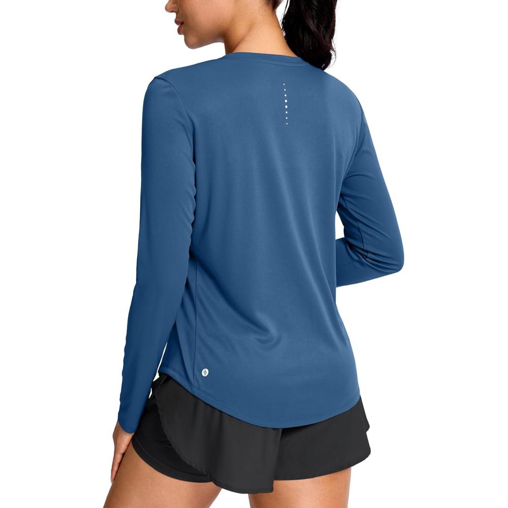 imageSANTINY Lightweight Long Sleeve Workout Tops for Women Breathable Tennis Active Sports Top Gym Yoga Athletic Running ShirtsGrey Blue