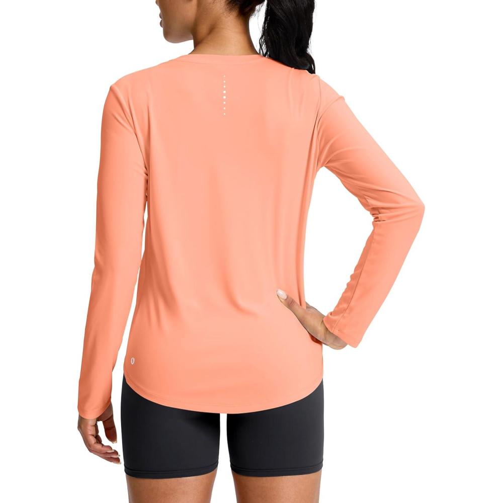 imageSANTINY Lightweight Long Sleeve Workout Tops for Women Breathable Tennis Active Sports Top Gym Yoga Athletic Running ShirtsOrange
