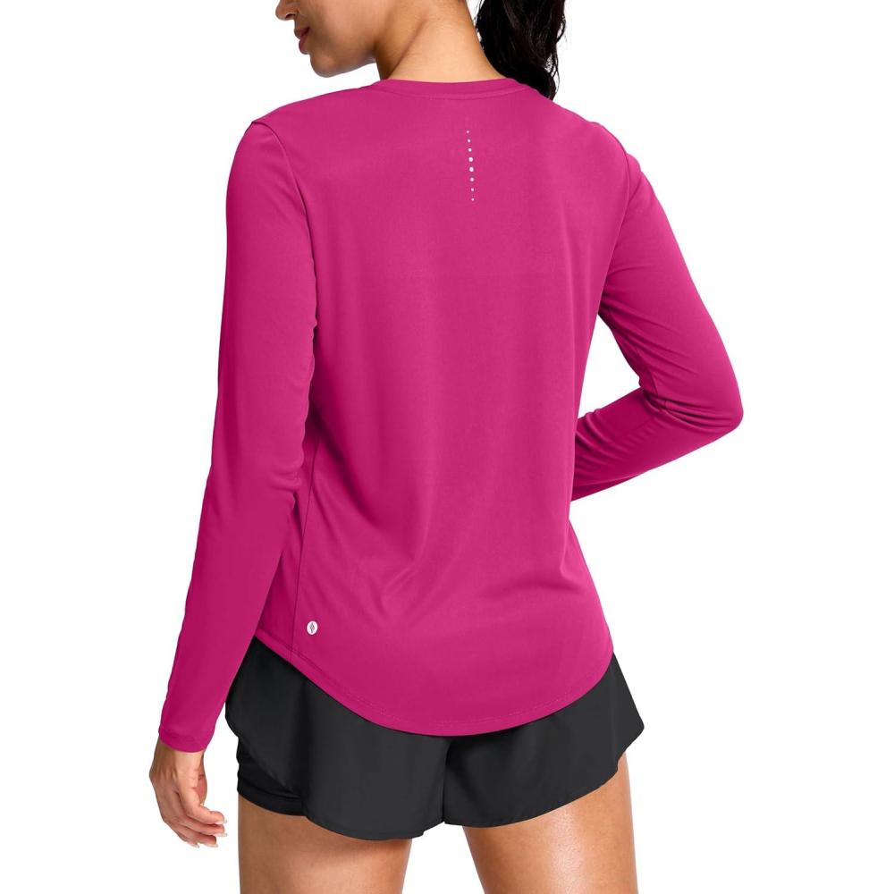 imageSANTINY Lightweight Long Sleeve Workout Tops for Women Breathable Tennis Active Sports Top Gym Yoga Athletic Running ShirtsRose