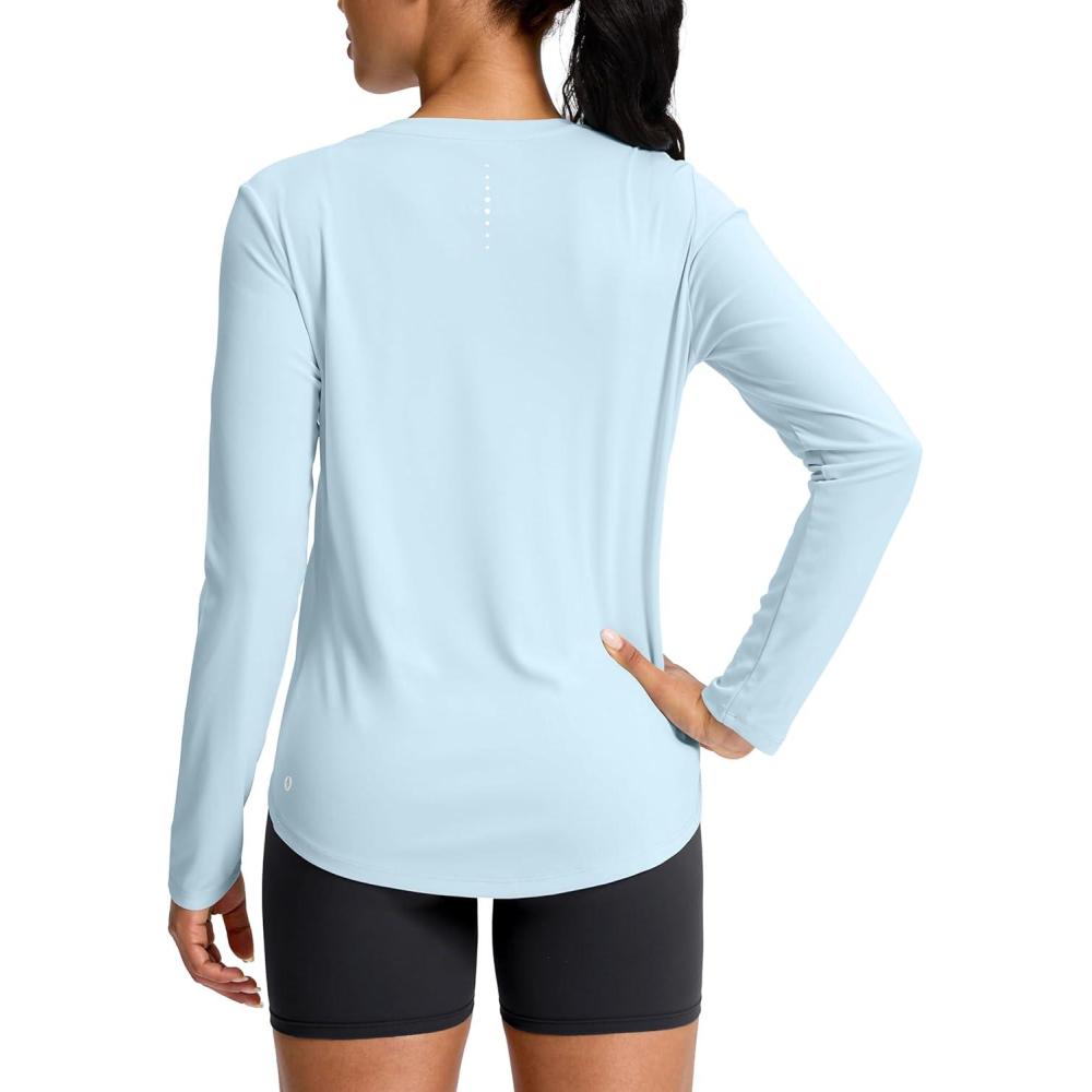 imageSANTINY Lightweight Long Sleeve Workout Tops for Women Breathable Tennis Active Sports Top Gym Yoga Athletic Running ShirtsSky Blue
