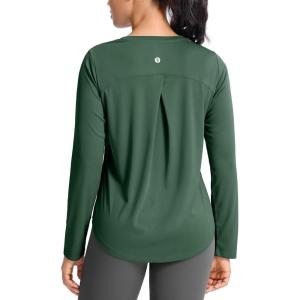 SANTINY Lightweight Long Sleeve Workout Tops for Women Breathable Active Tennis Sports Top Gym Yoga Athletic Running Shirts(Green)