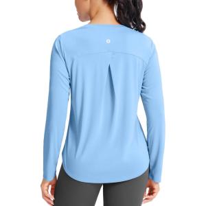 SANTINY Lightweight Long Sleeve Workout Tops for Women Breathable Active Tennis Sports Top Gym Yoga Athletic Running Shirts(Haze Blue)
