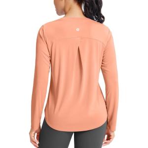 SANTINY Lightweight Long Sleeve Workout Tops for Women Breathable Active Tennis Sports Top Gym Yoga Athletic Running Shirts(Orange)