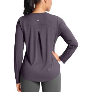 SANTINY Lightweight Long Sleeve Workout Tops for Women Breathable Active Tennis Sports Top Gym Yoga Athletic Running Shirts(Purple Grey)