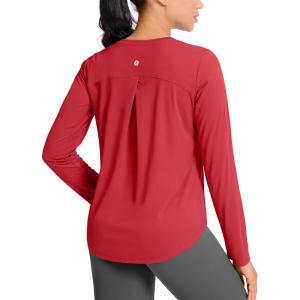 SANTINY Lightweight Long Sleeve Workout Tops for Women Breathable Active Tennis Sports Top Gym Yoga Athletic Running Shirts(Red)